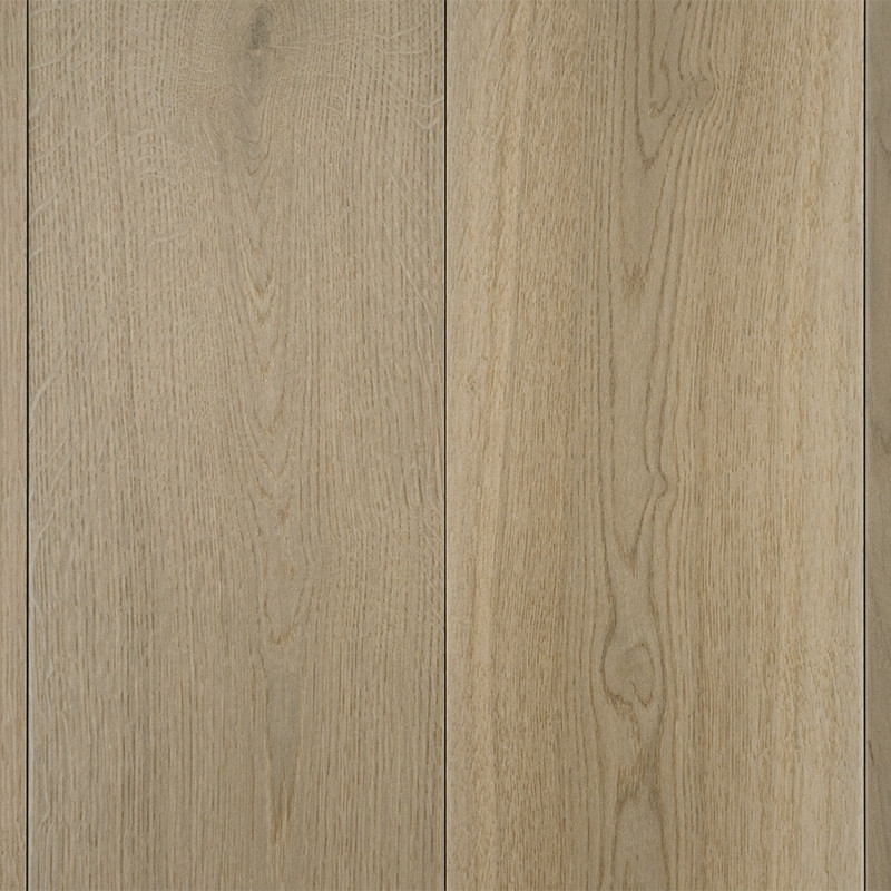 Tres azulejos de madera se encuentran una al lado de la otra, mostrando una textura de roble clara y natural con sutiles patrone