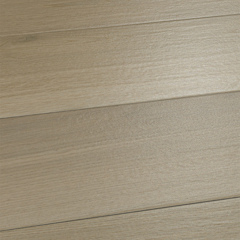 Les carreaux texturés en bois présentent des motifs de grain subtils et naturels en beige clair, ressemblant à des planches de b