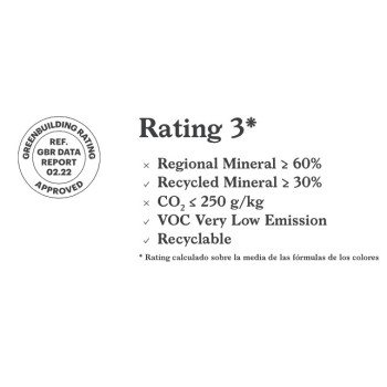 Sceau d'approbation à côté du texte « Note 3* » répertoriant les attributs respectueux de l'environnement : ≥60 % régional, ≥30 