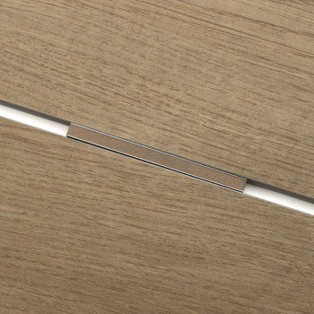 Una superficie de azulejos de color beige con textura de madera con junta