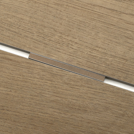 Una superficie de azulejos de color beige con textura de madera con junta
